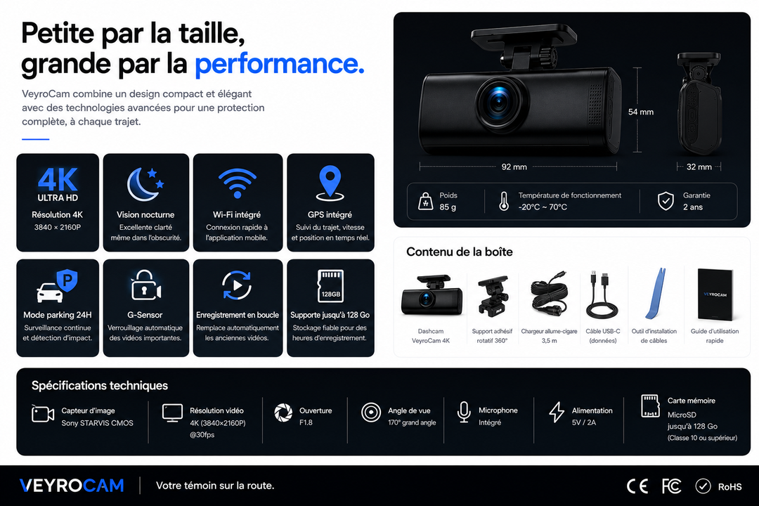 VeyroCam Dual 4K installée dans un véhicule