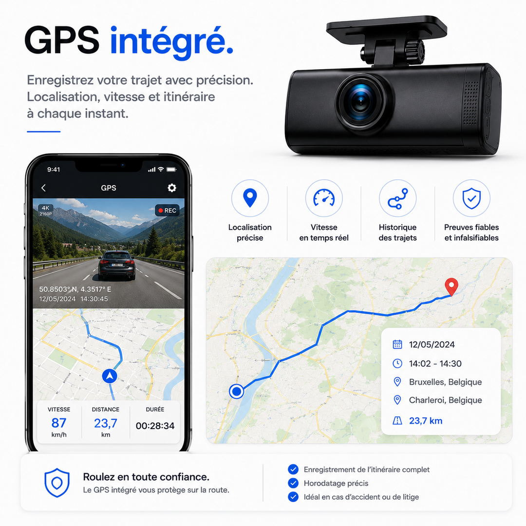 Dashcam VeyroCam Dual 4K — double caméra avant et arrière, 4K, Wi-Fi et GPS