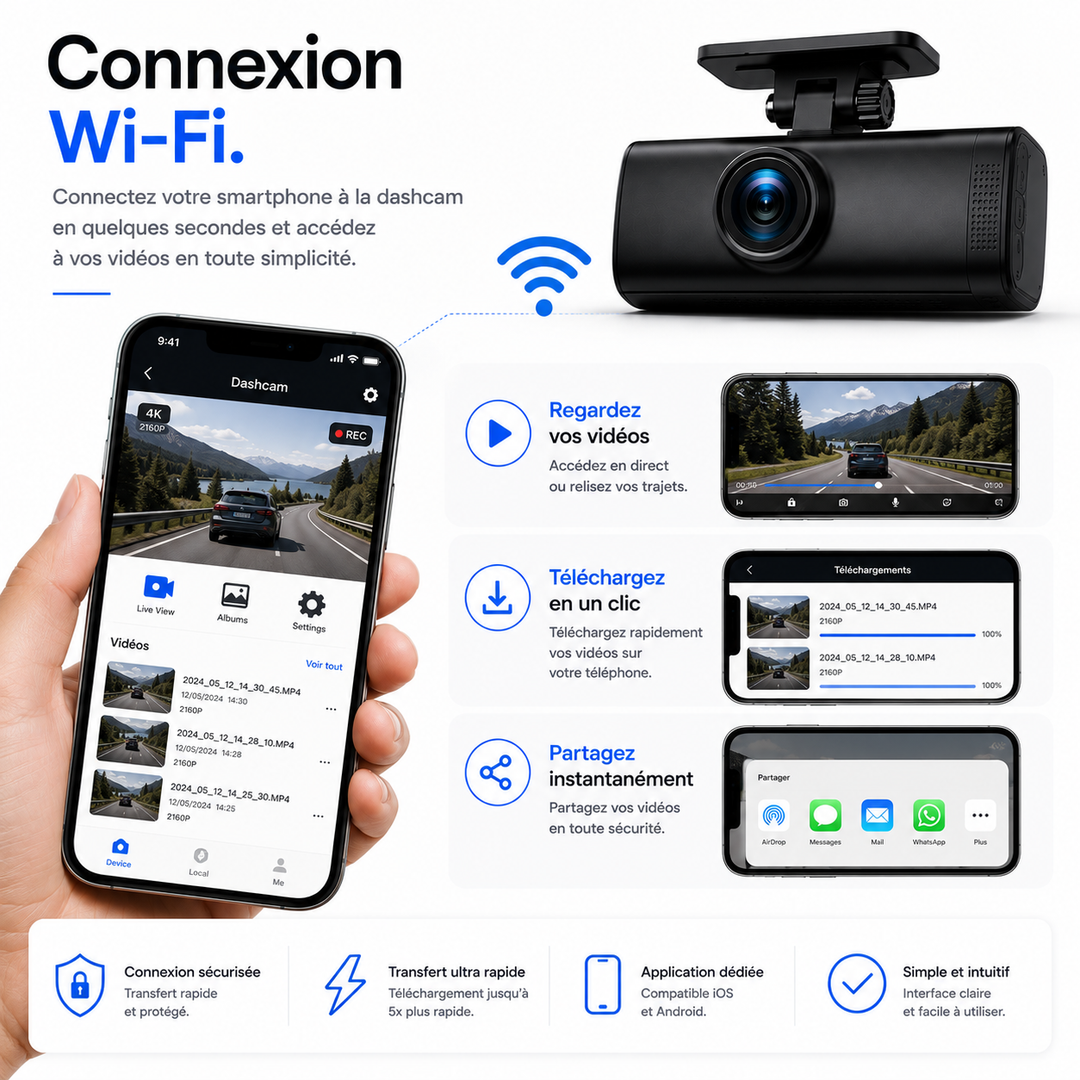 Dashcam VeyroCam Dual 4K — écran 1,5 pouce et boîtier en alliage de zinc